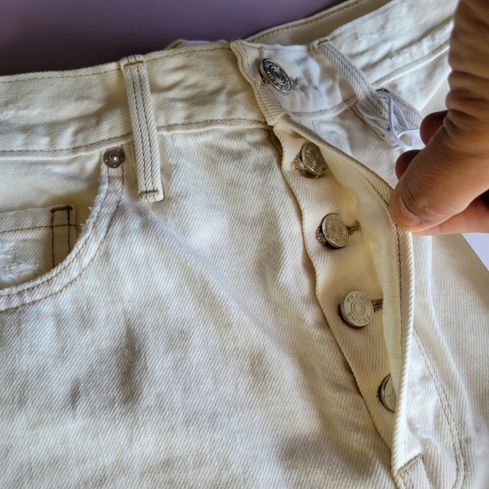 Frame Le Original Ripped Straight Leg High Rise Jeans In Off-White Size 27 - Picture 5 of 13